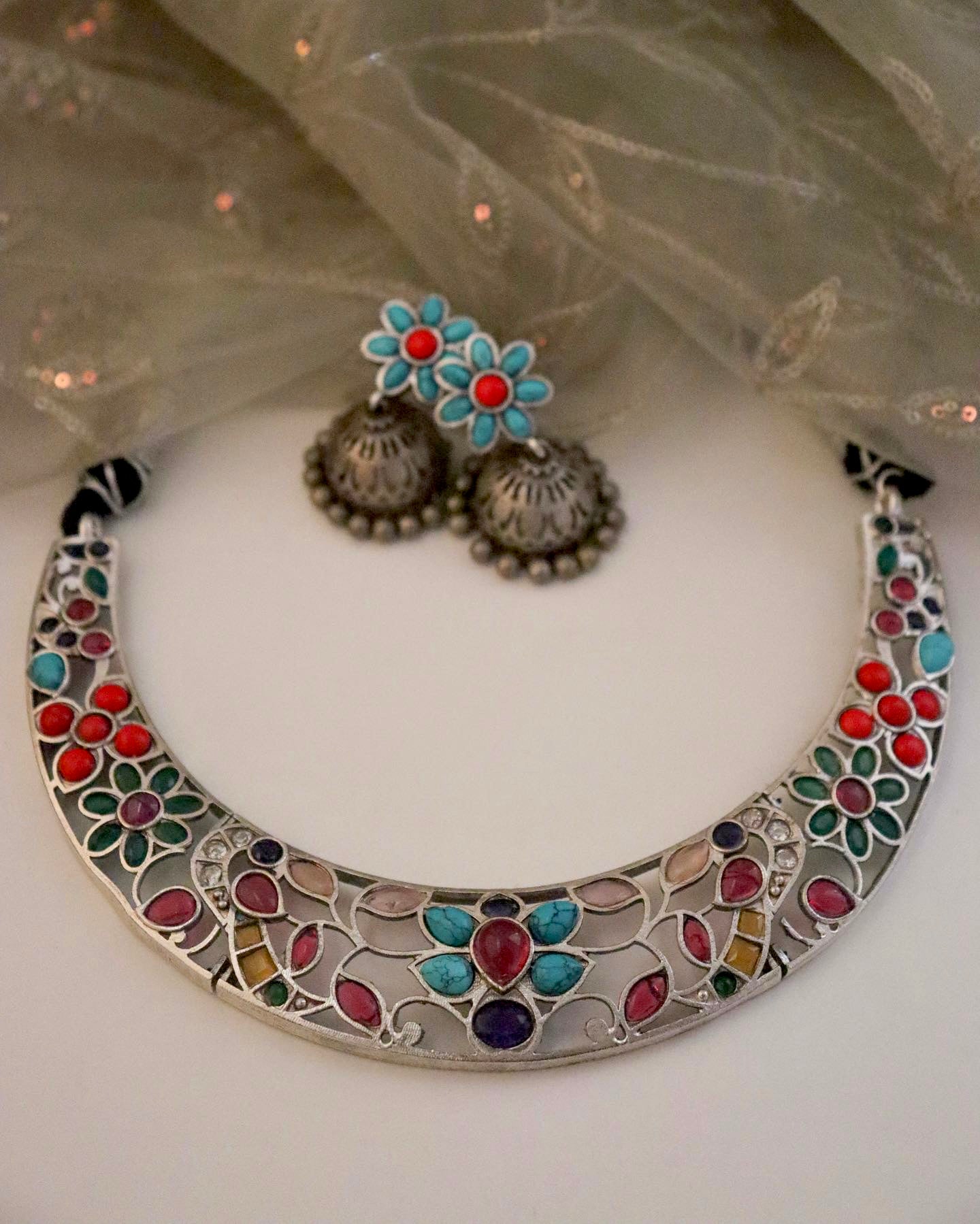 Minal Necklace Set - Multi Color